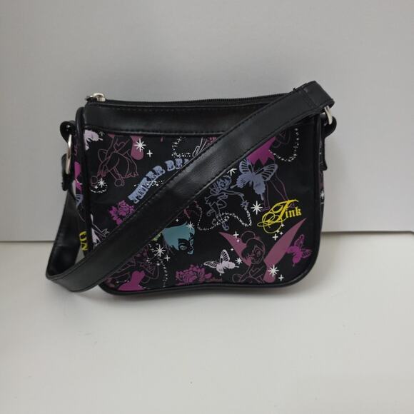 Disney Handbags - Y2K Vintage Disney Tinker Bell “Tink” Fairy Print Black Small Shoulder Bag Purse
